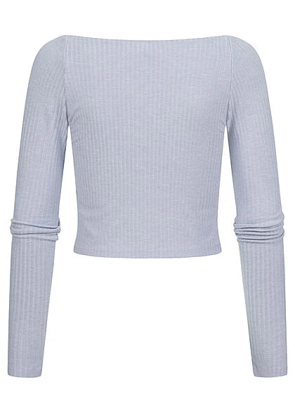 ONLY Damen Cropped Longsleeve Mit Strukturstoff Und Herzausschnitt Eventide Blau 4 ONLY Damen Cropped Longsleeve Mit Strukturstoff Und Herzausschnitt Eventide Blau – Bild 2