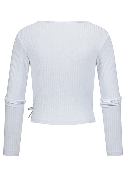 ONLY Damen NOOS Ribbed V-Neck Wickel-Top Longsleeve Seitl. Zum Binden Halogen Blau 4 ONLY Damen NOOS Ribbed V-Neck Wickel-Top Longsleeve Seitl. Zum Binden Halogen Blau – Bild 2