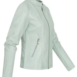 ONLY Damen Kurze Kunstleder Jacke Mit Stehkragen 2-Pockets Harbor Gray Grün Türkis -Vero Moda Verkaufsgeschäft 22020047 2