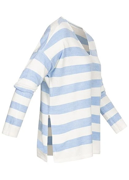 ONLY Damen V-Neck Strick Longsleeve Pullover Mit Streifen Cloud Weiss Blau 4 ONLY Damen V-Neck Strick Longsleeve Pullover Mit Streifen Cloud Weiss Blau – Bild 2