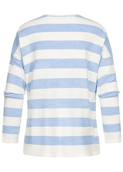 ONLY Damen V-Neck Strick Longsleeve Pullover Mit Streifen Cloud Weiss Blau 5 ONLY Damen V-Neck Strick Longsleeve Pullover Mit Streifen Cloud Weiss Blau – Bild 3