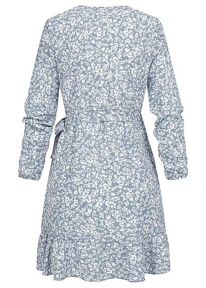 ONLY Damen NOOS V-Neck Mini Wickelkleid Mit Frilldetails Blumen Muster Cashmere Blau 5 ONLY Damen NOOS V-Neck Mini Wickelkleid Mit Frilldetails Blumen Muster Cashmere Blau – Bild 3