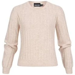 Pieces Damen Strick Pullover Sweater Strukturstoff Buttercream Weiss