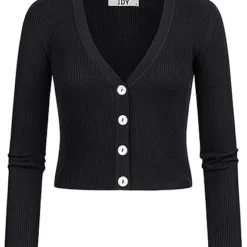 JACQUELINE DE YONG JDY By ONLY Damen NOOS V-Neck Cardigan Mit Knopfleiste Kurz Geschnitten Schwarz