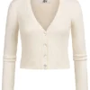 JACQUELINE DE YONG JDY By ONLY Damen NOOS V-Neck Cardigan Mit Knopfleiste Kurz Geschnitten Eggnog Weiss
