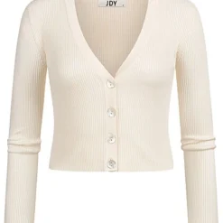 JACQUELINE DE YONG JDY By ONLY Damen NOOS V-Neck Cardigan Mit Knopfleiste Kurz Geschnitten Eggnog Weiss