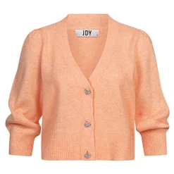 JACQUELINE DE YONG JDY By ONLY Damen 3/4 Arm V-Neck Strickcardigan Mit Knopfleiste Coral Sands Orange