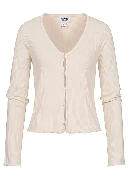 Aware By Vero Moda Damen Cardigan Mit Knopfleiste V-Neck Frilldetails Hell Beige 3 Aware By Vero Moda Damen Cardigan Mit Knopfleiste V-Neck Frilldetails Hell Beige