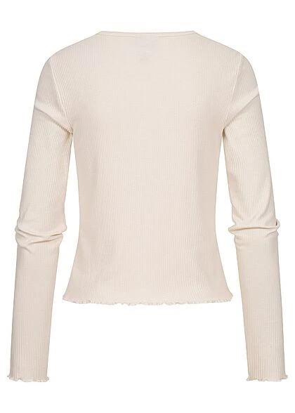 Aware By Vero Moda Damen Cardigan Mit Knopfleiste V-Neck Frilldetails Hell Beige 4 Aware By Vero Moda Damen Cardigan Mit Knopfleiste V-Neck Frilldetails Hell Beige – Bild 2