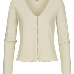 Aware By Vero Moda Damen Cardigan Mit Knopfleiste V-Neck Frilldetails Grün