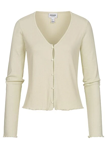 Aware By Vero Moda Damen Cardigan Mit Knopfleiste V-Neck Frilldetails Grün 3 Aware By Vero Moda Damen Cardigan Mit Knopfleiste V-Neck Frilldetails Grün