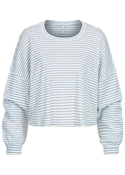 ONLY Damen Short Cut Top Longsleeve Streifen Blau Weiss 3 ONLY Damen Short Cut Top Longsleeve Streifen Blau Weiss