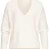 ONLY Damen Sweater Pullover Mit V-Neck Strukturstoff Vokuhila Weiss -Vero Moda Verkaufsgeschäft 22020570