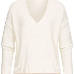 ONLY Damen Sweater Pullover Mit V-Neck Strukturstoff Vokuhila Weiss