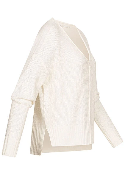 ONLY Damen Sweater Pullover Mit V-Neck Strukturstoff Vokuhila Weiss 3 ONLY Damen Sweater Pullover Mit V-Neck Strukturstoff Vokuhila Weiss – Bild 2