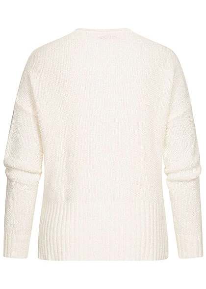 ONLY Damen Sweater Pullover Mit V-Neck Strukturstoff Vokuhila Weiss 4 ONLY Damen Sweater Pullover Mit V-Neck Strukturstoff Vokuhila Weiss – Bild 3