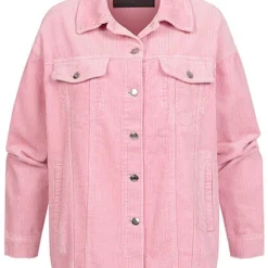 ONLY Damen NOOS Oversized Kord Shacket 4-Pockets Fransen Am Saum Rosa