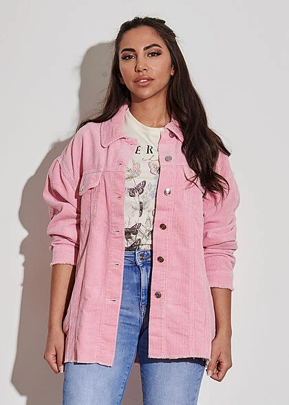 ONLY Damen NOOS Oversized Kord Shacket 4-Pockets Fransen Am Saum Rosa 6 ONLY Damen NOOS Oversized Kord Shacket 4-Pockets Fransen Am Saum Rosa – Bild 4