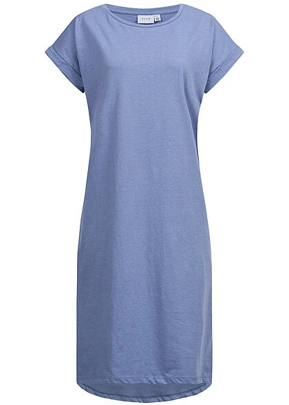 VILA Damen NOOS Midi Kleid Kurzarm Und Rundhals English Manor Blau 3 VILA Damen NOOS Midi Kleid Kurzarm Und Rundhals English Manor Blau