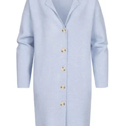 VILA Damen Longform Viskose Strickcardigan Mantel Mit Knopfleiste Blau