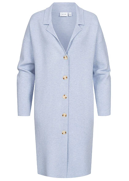 VILA Damen Longform Viskose Strickcardigan Mantel Mit Knopfleiste Blau 3 VILA Damen Longform Viskose Strickcardigan Mantel Mit Knopfleiste Blau