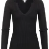 Aware By Vero Moda Damen V-Neck Struktur Longsleeve Pullover Schwarz