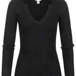Aware By Vero Moda Damen V-Neck Struktur Longsleeve Pullover Schwarz