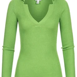 Aware By Vero Moda Damen V-Neck Struktur Longsleeve Pullover Foliage Grün