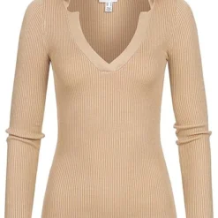Aware By Vero Moda Damen V-Neck Struktur Longsleeve Pullover Safari Braun