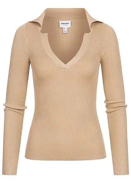 Aware By Vero Moda Damen V-Neck Struktur Longsleeve Pullover Safari Braun 3 Aware By Vero Moda Damen V-Neck Struktur Longsleeve Pullover Safari Braun