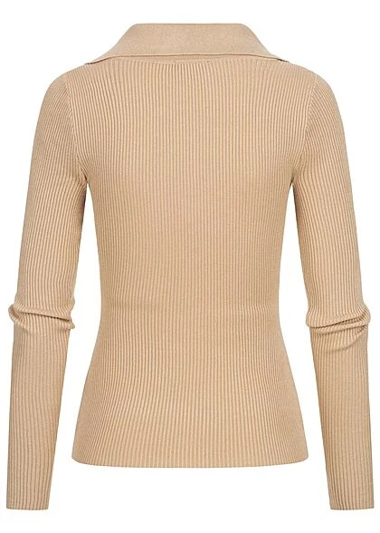 Aware By Vero Moda Damen V-Neck Struktur Longsleeve Pullover Safari Braun 4 Aware By Vero Moda Damen V-Neck Struktur Longsleeve Pullover Safari Braun – Bild 2