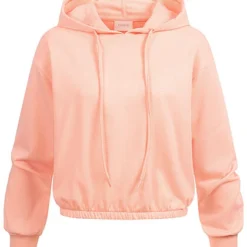 ONLY Damen Hoodie Pullover Mit Kapuze Und Tunnelzug Peach Melba Rosa