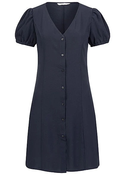 ONLY Damen Kleid Tailliert Mit Kurzen Pufferärmeln Und Knopfleiste Night Sky Blau 3 ONLY Damen Kleid Tailliert Mit Kurzen Pufferärmeln Und Knopfleiste Night Sky Blau