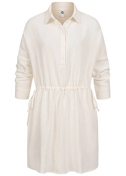 JACQUELINE DE YONG JDY By ONLY Damen 3/4 Arm Struktur Hemdkleid Tunika Mit Knopfleiste Cloud Dancer 3 JACQUELINE DE YONG JDY By ONLY Damen 3/4 Arm Struktur Hemdkleid Tunika Mit Knopfleiste Cloud Dancer