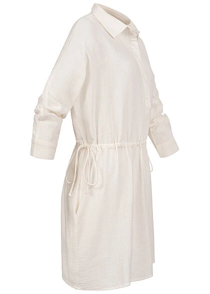 JACQUELINE DE YONG JDY By ONLY Damen 3/4 Arm Struktur Hemdkleid Tunika Mit Knopfleiste Cloud Dancer 4 JACQUELINE DE YONG JDY By ONLY Damen 3/4 Arm Struktur Hemdkleid Tunika Mit Knopfleiste Cloud Dancer – Bild 2