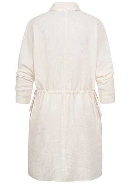 JACQUELINE DE YONG JDY By ONLY Damen 3/4 Arm Struktur Hemdkleid Tunika Mit Knopfleiste Cloud Dancer 5 JACQUELINE DE YONG JDY By ONLY Damen 3/4 Arm Struktur Hemdkleid Tunika Mit Knopfleiste Cloud Dancer – Bild 3