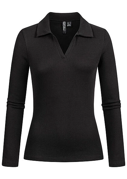 Pieces Damen Longsleeve Pullover Mit Kragen Und V-Neck Schwarz 3 Pieces Damen Longsleeve Pullover Mit Kragen Und V-Neck Schwarz
