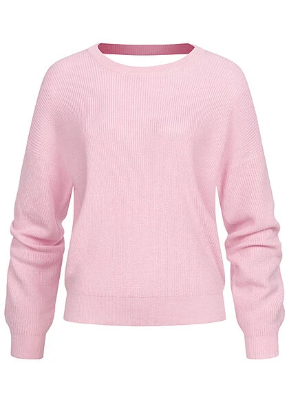 Vero Moda Damen Sweater Pullover Mit Rückenausschnitt V-Neck Hell Rosa 3 Vero Moda Damen Sweater Pullover Mit Rückenausschnitt V-Neck Hell Rosa