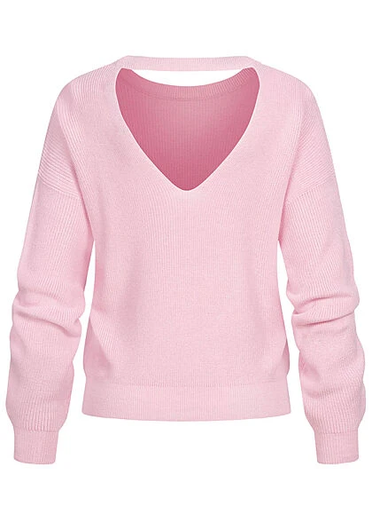 Vero Moda Damen Sweater Pullover Mit Rückenausschnitt V-Neck Hell Rosa 4 Vero Moda Damen Sweater Pullover Mit Rückenausschnitt V-Neck Hell Rosa – Bild 2