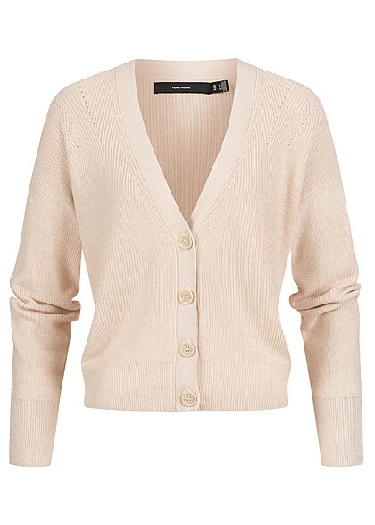 Vero Moda Damen NOOS Cardigan Mit V-Neck Und Knopfleiste Birch Beige 3 Vero Moda Damen NOOS Cardigan Mit V-Neck Und Knopfleiste Birch Beige