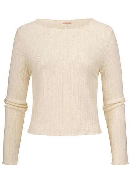 Aiki Damen Off-Shoulder Struktur Longssleeve Leichter Pulli Frilldetails Beige -Vero Moda Verkaufsgeschäft 22030615