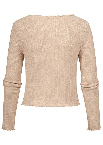 Aiki Damen Off-Shoulder Struktur Longssleeve Leichter Pulli Frilldetails Hell Braun 4 Aiki Damen Off-Shoulder Struktur Longssleeve Leichter Pulli Frilldetails Hell Braun – Bild 2