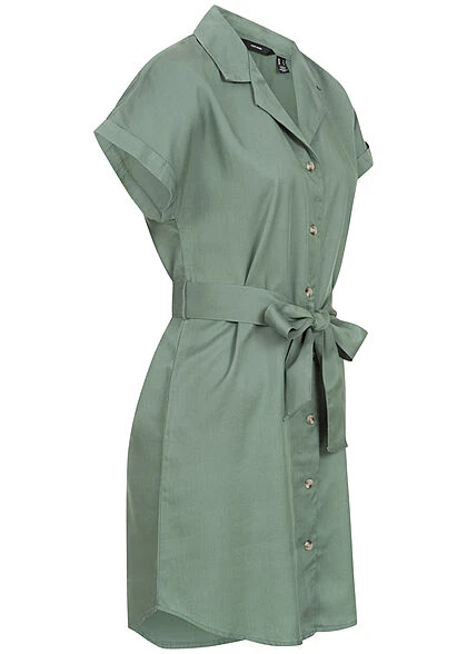 Vero Moda Damen NOOS Kleid Kurzarm Mit V-Neck Und Kragen Inkl. Bindegürtel Grün 4 Vero Moda Damen NOOS Kleid Kurzarm Mit V-Neck Und Kragen Inkl. Bindegürtel Grün – Bild 2