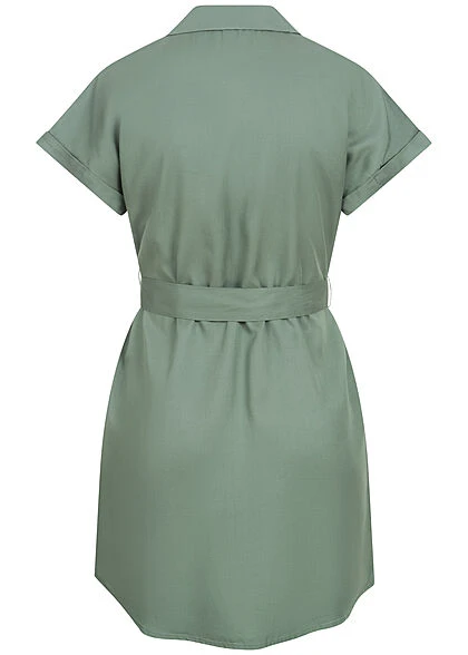 Vero Moda Damen NOOS Kleid Kurzarm Mit V-Neck Und Kragen Inkl. Bindegürtel Grün 5 Vero Moda Damen NOOS Kleid Kurzarm Mit V-Neck Und Kragen Inkl. Bindegürtel Grün – Bild 3