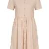 AIKI Damen Ribbed V-Neck Kleid Mit Deko Knopfleiste Beige