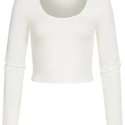 Vero Moda Damen Ribbed Crop Shirt Longsleeve Knopfleiste Seitl. Am Ärmel Schnee Weiss