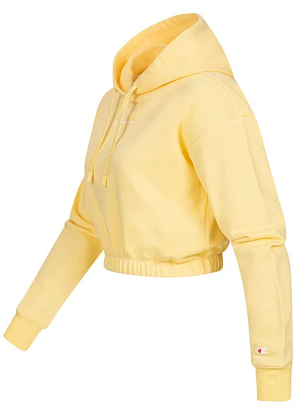Champion Damen Crop Hoodie Top Gummibund Logo Print Gelb 4 Champion Damen Crop Hoodie Top Gummibund Logo Print Gelb – Bild 2