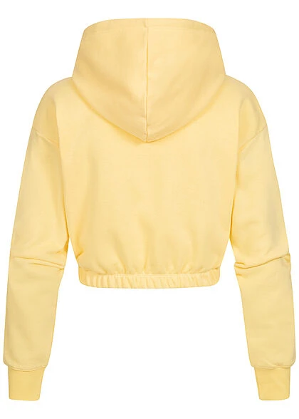 Champion Damen Crop Hoodie Top Gummibund Logo Print Gelb 5 Champion Damen Crop Hoodie Top Gummibund Logo Print Gelb – Bild 3