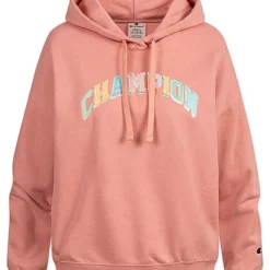 Champion Damen Hoodie Mit Logo Stickerrei Kapuze & Tunnelzug Peach Orange Mc