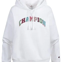 Champion Damen Hoodie Mit Logo Stickerrei Kapuze & Tunnelzug Weiss Mc